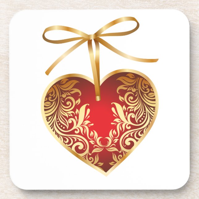 Gold Filigree Heart Drink Coaster (Front)