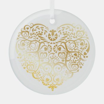Gold Filigree Heart Glass Ornament by LilithDeAnu at Zazzle