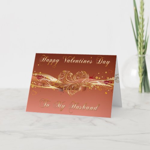 Gold Filigree Heart Husband Valentine Card