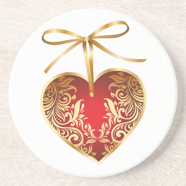 Gold Filigree Heart Sandstone Coaster (Front)