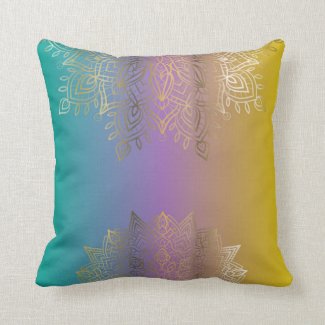 Gold Filigree Intricate Mandala On Pastel Rainbow Throw Pillow