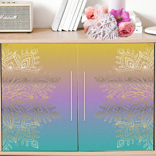 Gold Filigree Intricate Mandala On Pastel Rainbow Tissue Paper