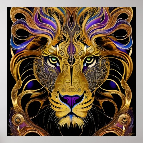 Gold Filigree Lion  Poster