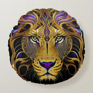 Gold Filigree Lion Round Pillow