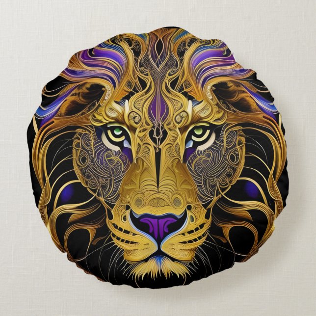 Gold Filigree Lion  Round Pillow (Back)