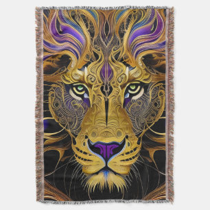 Gold Filigree Lion  Throw Blanket