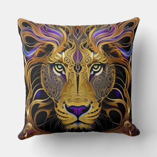 Gold Filigree Lion  Throw Pillow