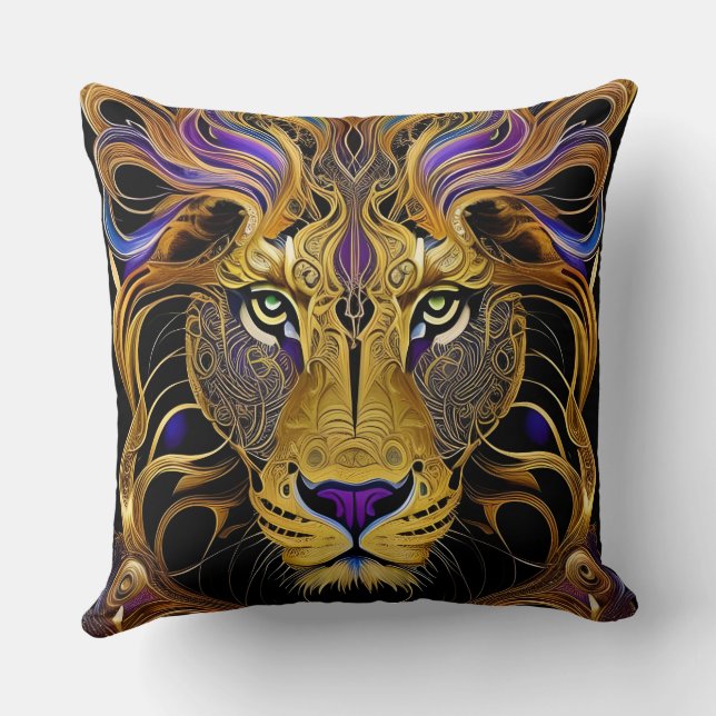 Gold Filigree Lion  Throw Pillow (Back)