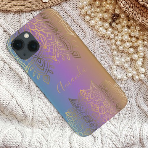 Gold Filigree Mandala On Pastel Rainbow Custom iPhone 13 Case