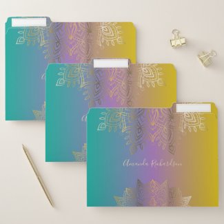 Gold Filigree Mandala On Pastel Rainbow Custom File Folder