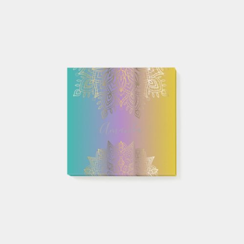 Gold Filigree Mandala On Pastel Rainbow Custom Post_it Notes