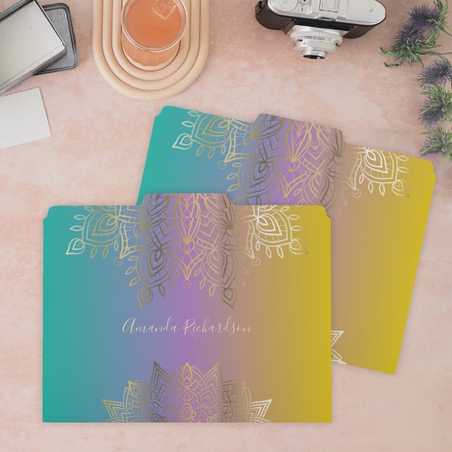 Gold Filigree Mandala on Teal to Gold Gradient File Folder (Creator Uploaded)