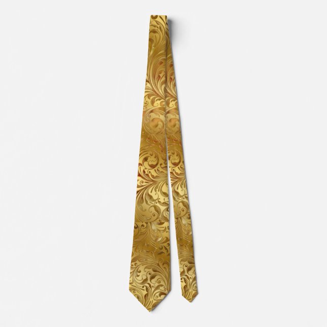 Gold Filigree Metallic Look Neck Tie (Front)