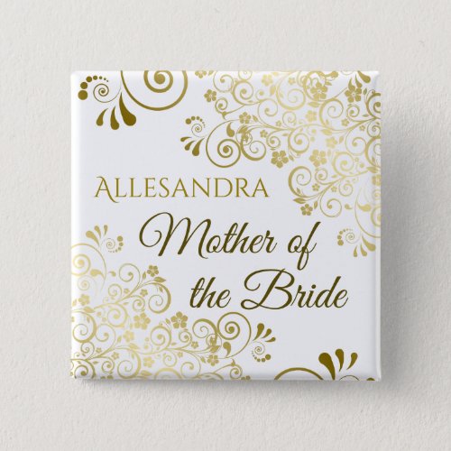 Gold Filigree Mother of the Bride Wedding Name Tag Button