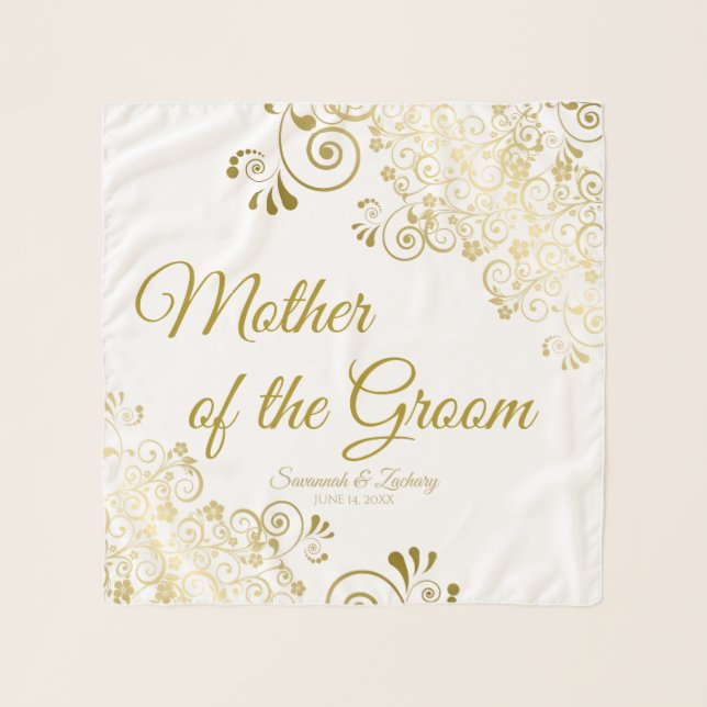 Gold Filigree Mother of the Groom Wedding Favor Scarf (Front)