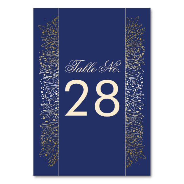 Gold Filigree Navy Wedding Table Number (Front)