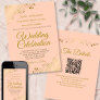 Gold Filigree on Peach Elegant QR Code Wedding Invitation