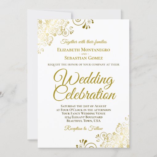 Gold Filigree on White Elegant QR Code Wedding Invitation | Zazzle