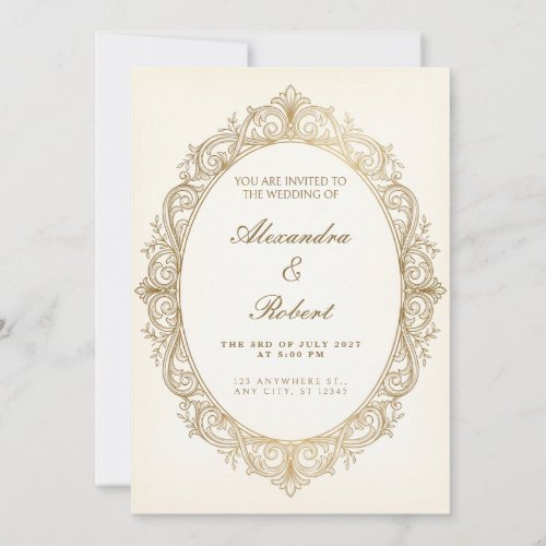 Gold Filigree Oval Baroque Wedding Invitation