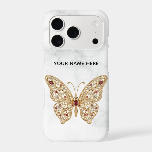 Gold Filigree Ruby Butterfly Marble Custom Case (Back)