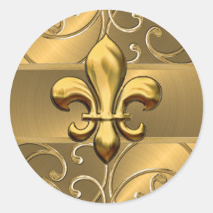 Gold Filigree Swirls Fleur de Lis Classic Round Sticker
