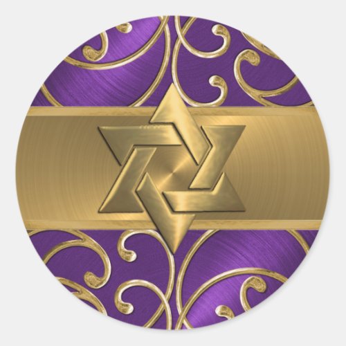 Gold Filigree Swirls Star of David Classic Round Sticker