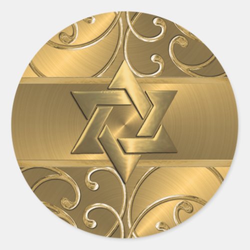 Gold Filigree Swirls Star of David Classic Round Sticker