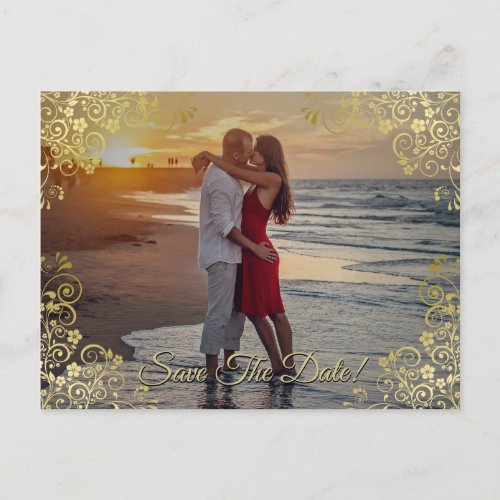 Gold Filigree Wedding Save the Date Photo Card