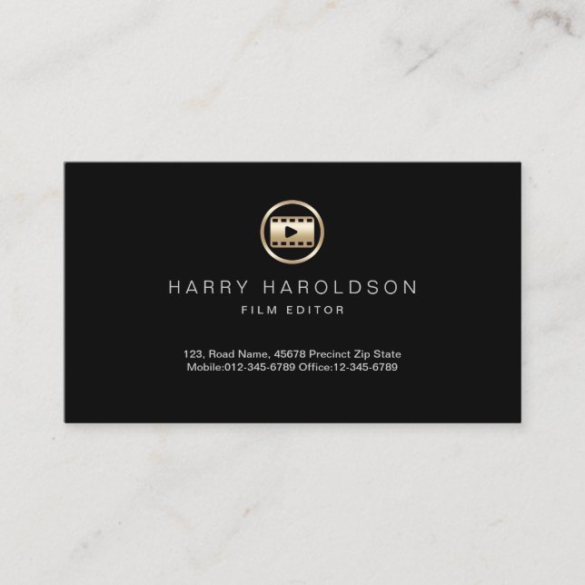 Gold Film Icon Video Editor Business Card (Front)