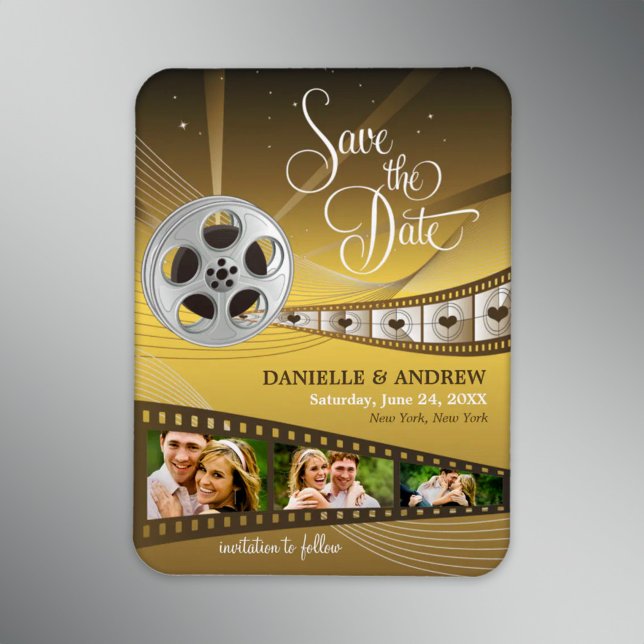 Gold Film Reel Photo Strip Save the Date Magnet (Creator Uploaded)