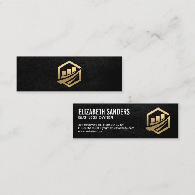 Gold Finance Icon | Black Leather Executive Mini Business Card (Front/Back)