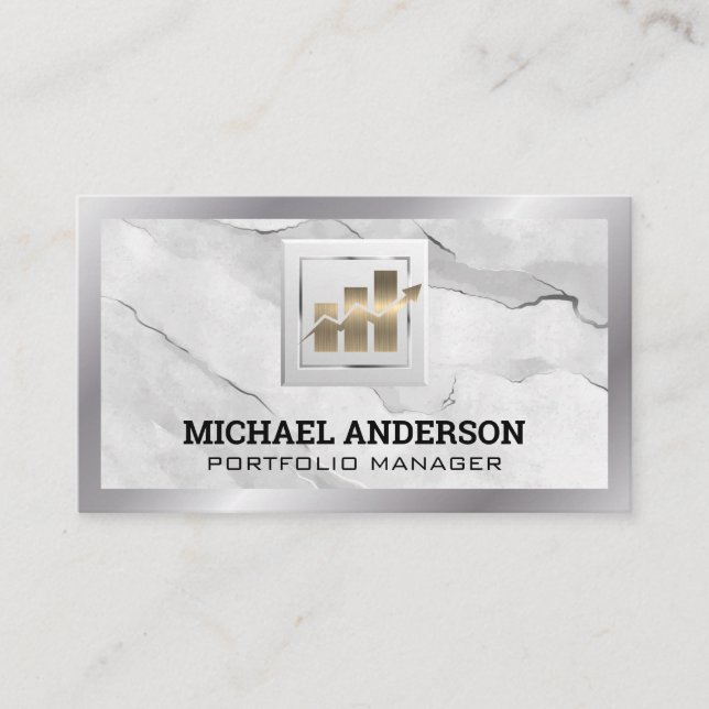 Gold Financial Chart Logo | Marble | Metallic Business Card (Front)