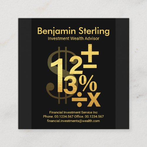 Gold Financial Numbers Symbols Square Business Card
