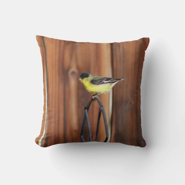 Gold Finch and Old Wooden Fence  Throw Pillow (Front)