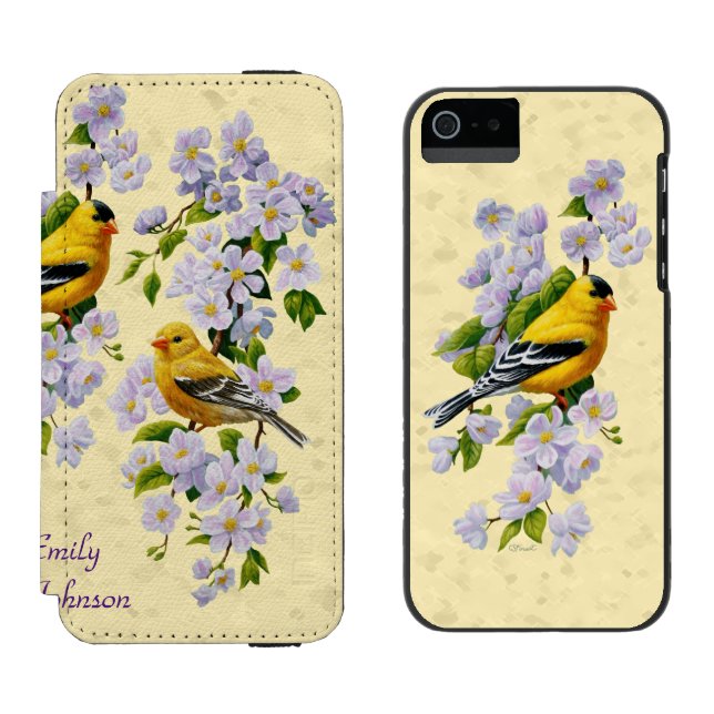 Gold Finches & Apple Blossoms Yellow Incipio iPhone Wallet Case (Side by Side)