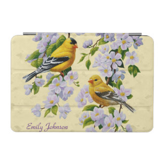 Gold Finches & Apple Blossoms Yellow iPad Mini Cover