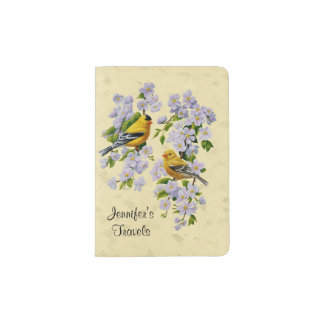 Gold Finches & Apple Blossoms Yellow Passport Holder