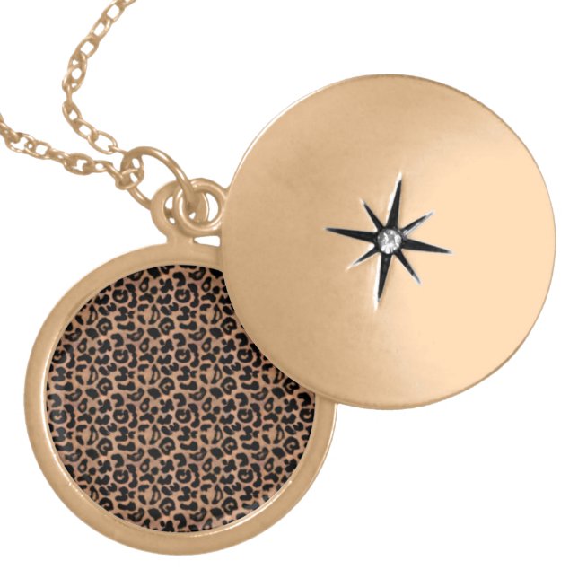 Gold finish cheetah design locket ! necklace (Front)
