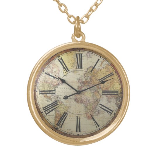 Gold finish clock face gold plated necklace Zazzle