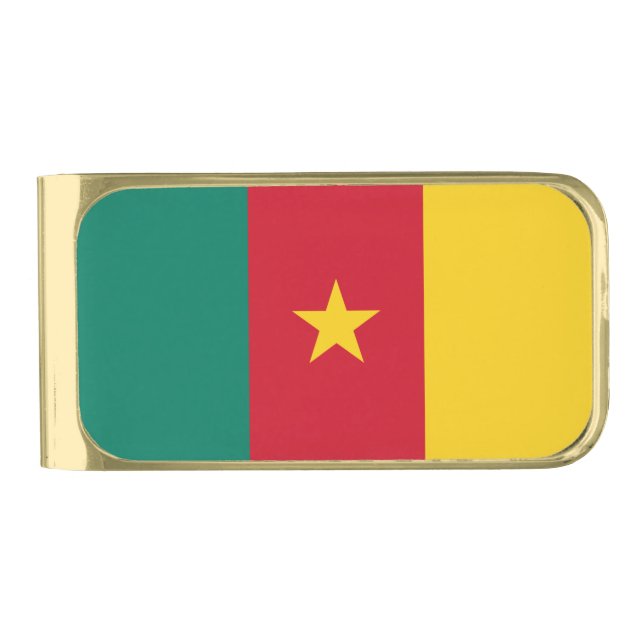 Gold finish Money Clip with flag of Cameroon (Front)