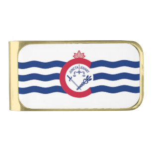 Gold finish Money Clip with flag of Cincinnati