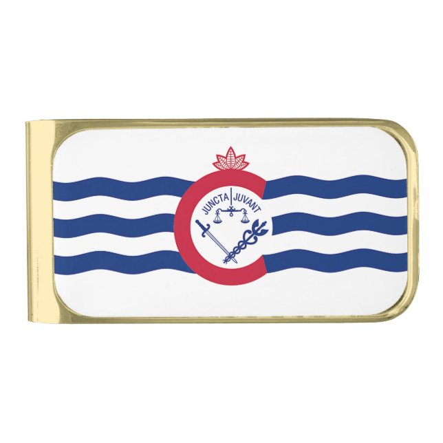 Gold finish Money Clip with flag of Cincinnati (Front)
