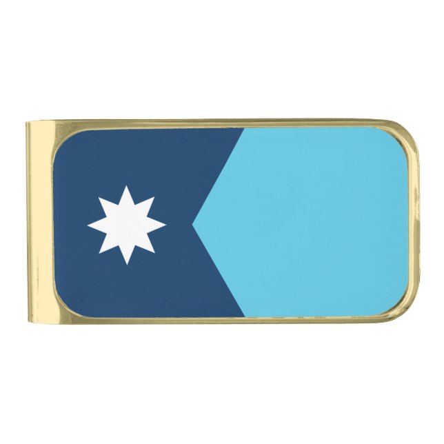 Gold finish Money Clip with flag of Minnesota, USA (Front)