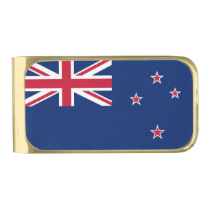 Gold finish Money Clip with flag of New Zealand