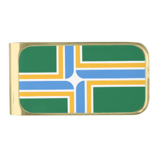 Gold finish Money Clip with flag of Portland