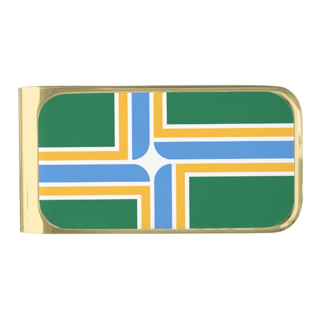 Gold finish Money Clip with flag of Portland (Front)