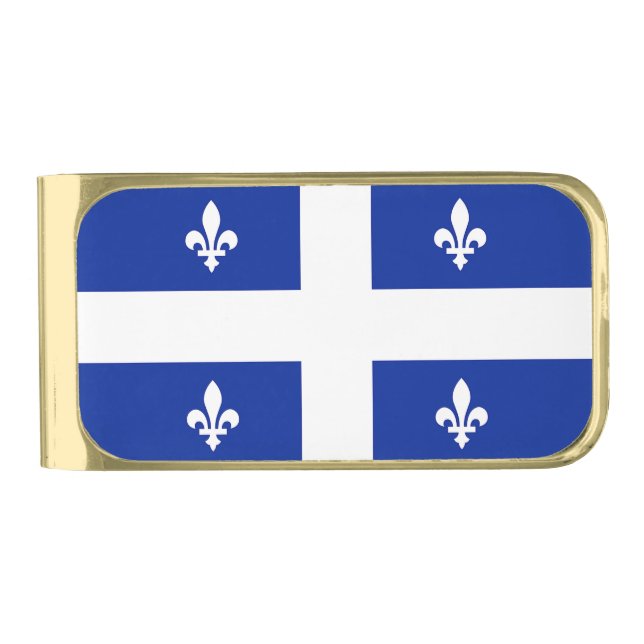 Gold finish Money Clip with flag of Quebec (Front)