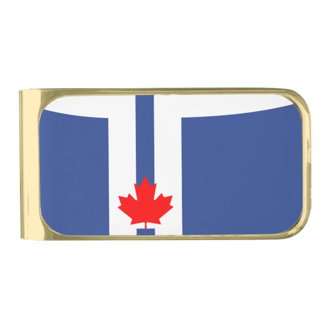 Gold finish Money Clip with flag of Toronto (Front)