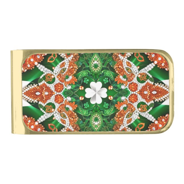 Gold finish Money Clip with Irish Colors (Front)