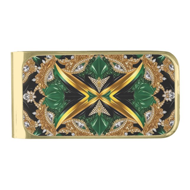 Gold finish Money Clip with Jamaican Colors (Front)